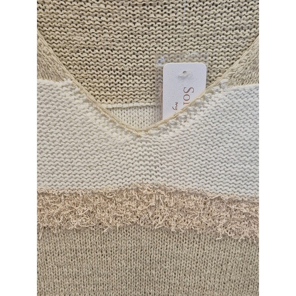 Soft Surroundings Women L NWT V-Neck Fringe Knit Sweater Coastal Grandma Boho